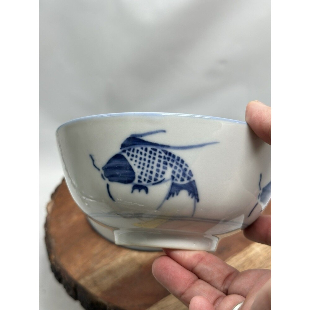 Koi Fish 6” Chinese Vintage Carp Hand Painted 2 Bowl Set